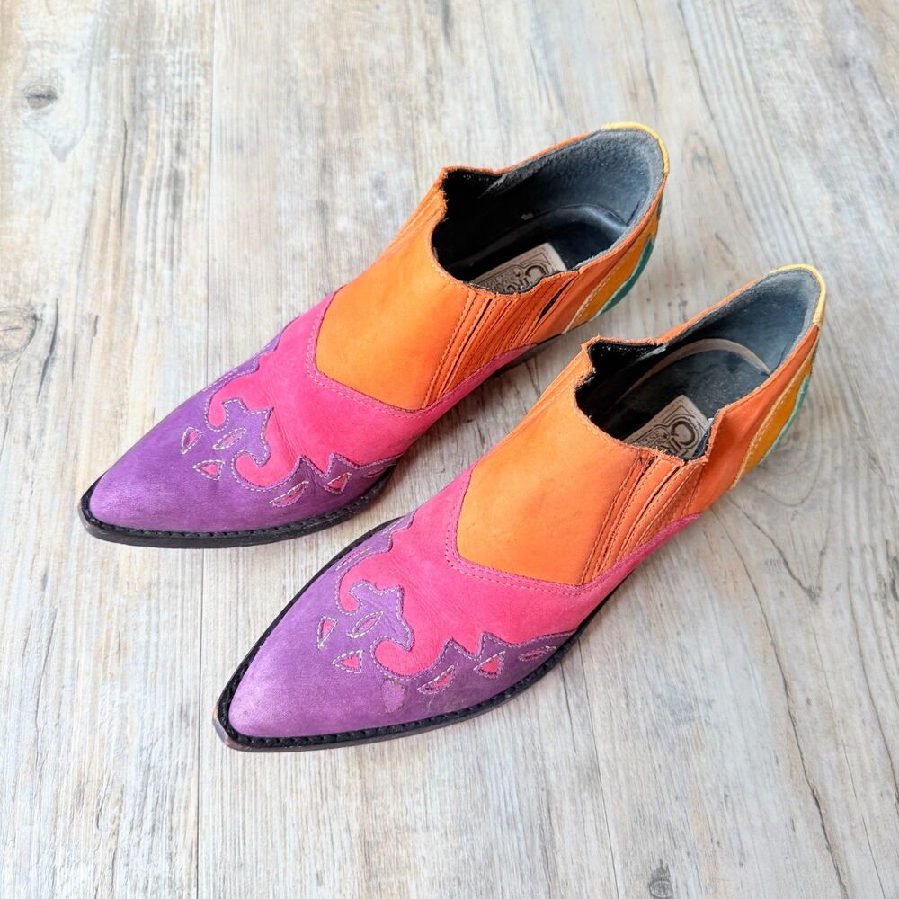 Vintage Circus Brand Multicolor Suede Western Ankle Boots 7.5 Cowboy Booties - Picture 10 of 13